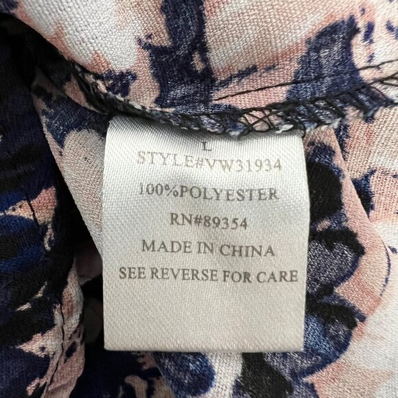 Adrienne Vittadini Button Up Floral Top 3/4 Sleeve Blue/Multi Floral Large - Picture 9 of 9